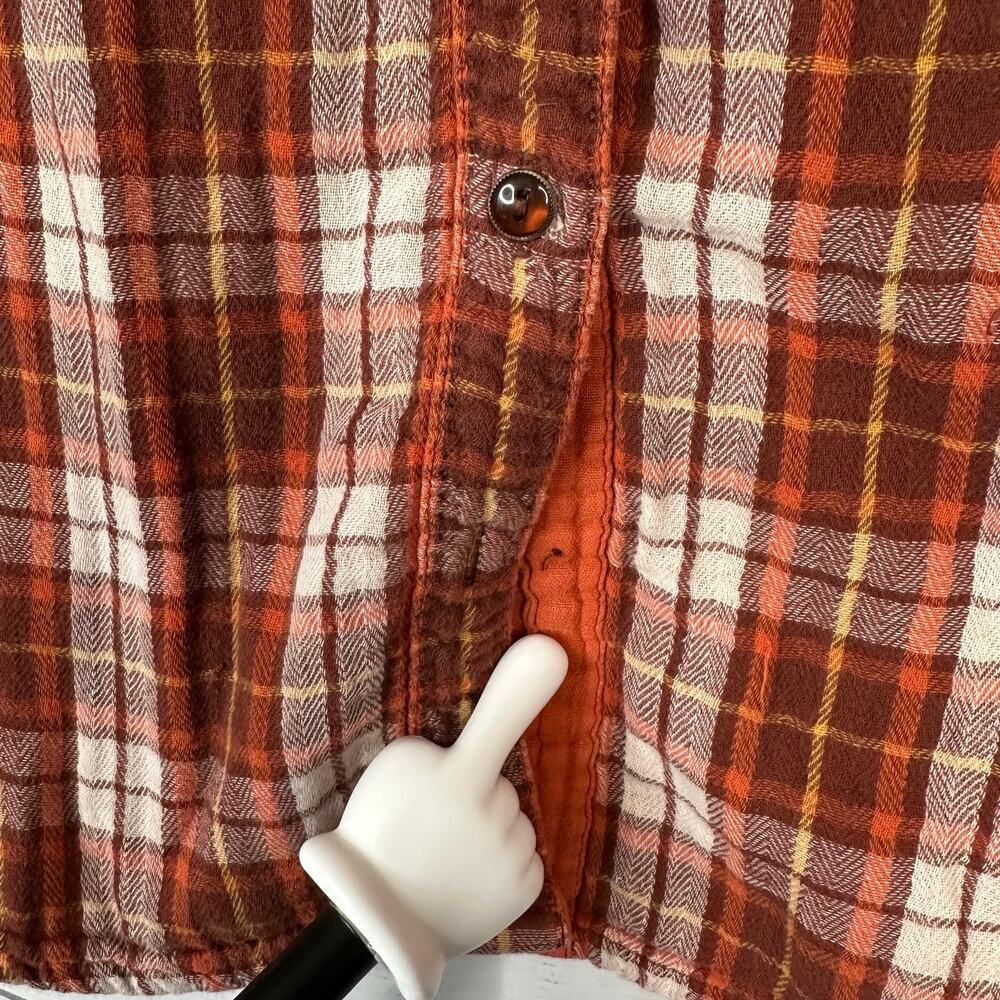 prAna Women size M Orange Brown Plaid Flannel Shirt Outdoor Hiking Cabincore - Picture 7 of 8